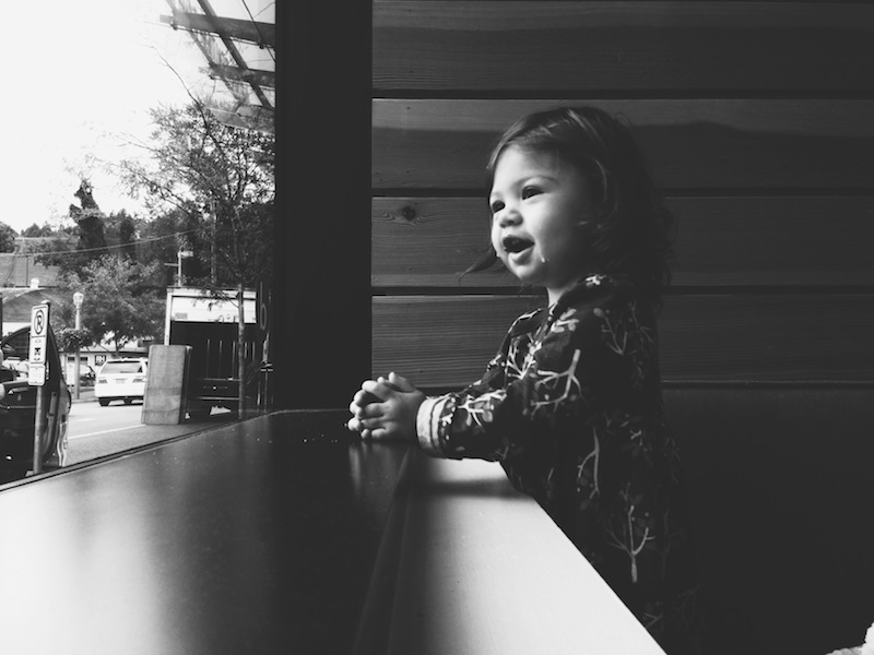 Lucy happy at the coffee shop