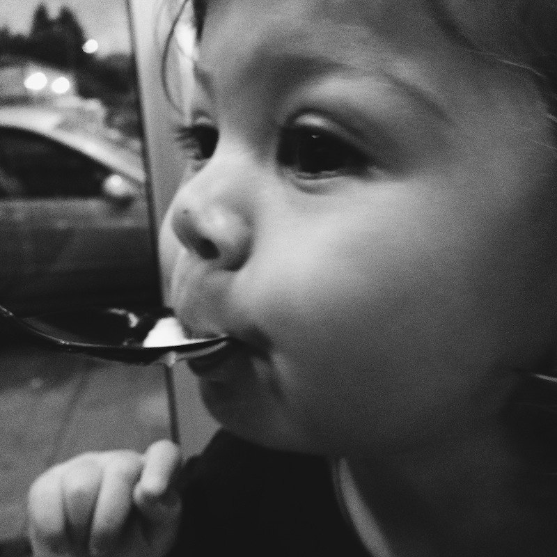 Lucy eating ice cream at Salt and Straw
