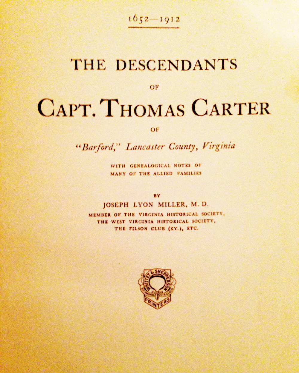 The Descendants of Captain Thomas Carter